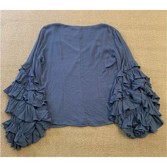 Guest Editor Women's XS  Blouse‎ Top Blue Tiered Frill Sleeve Rayon Crepe - Picture 2 of 14